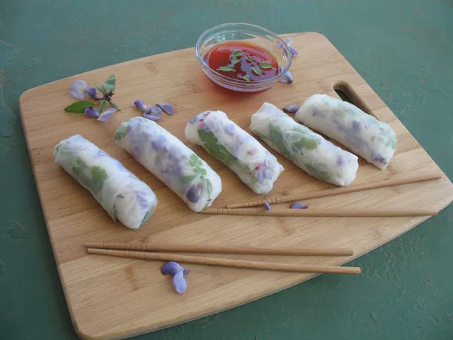 wildflower spring rolls Redbud & wisteria flower spring rolls